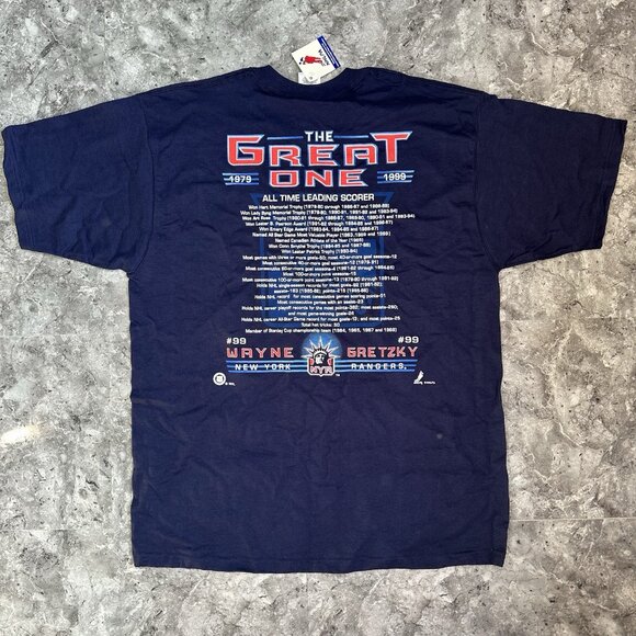 Vintage 1999 WAYNE GRETZKY "99" RETIREMENT PRO PLAYER T-SHIRT Blue 100% Cotton L - Picture 1 of 6